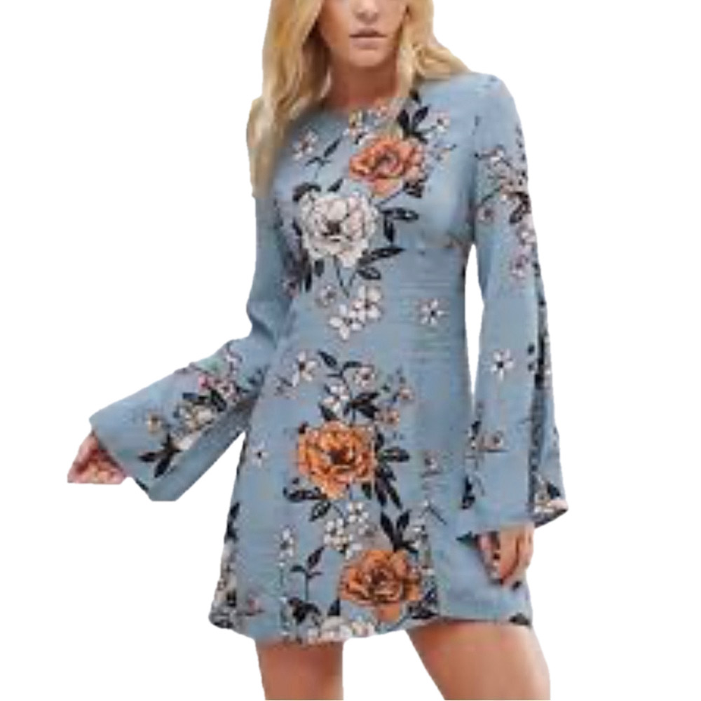 MINKPINK New Romantic Flare Sleeve Floral Print Dress